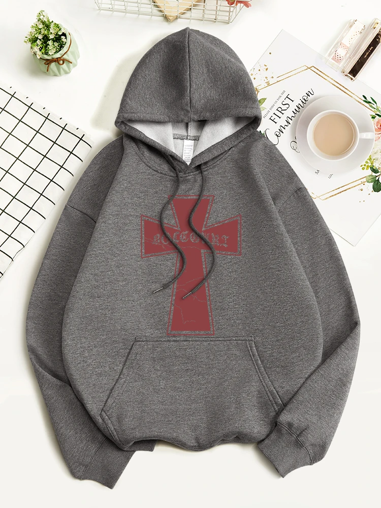 Templar Crosswomen Hoody Aesthetic Cotton Oversized Sweatshirts Fashion Hat Rope Sportswears Loose Soft Comfortableouterwears