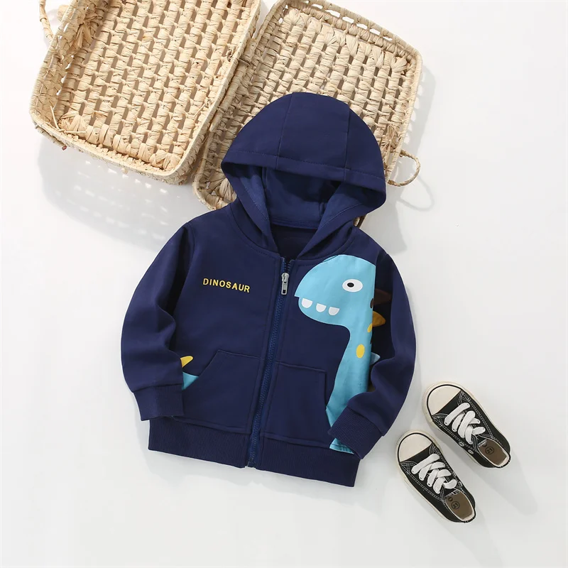 Jumping Meters 2-7T Dinosaurs Outwear Baby Girls Hooded Shirts With Zipper Hot Selling Children's Jackets Outwear Spring Wear
