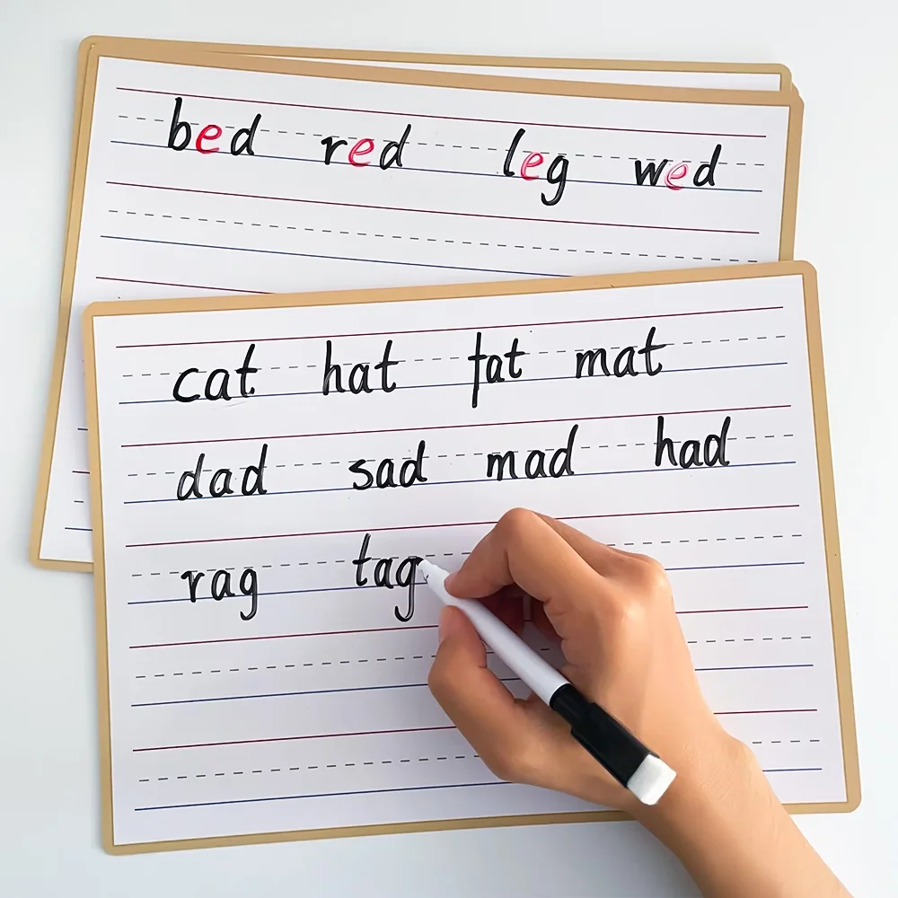 5‑Pack Double‑Sided Lined Dry Erase Boards for Kids, Small Ruled Whiteboards for Handwriting Practice