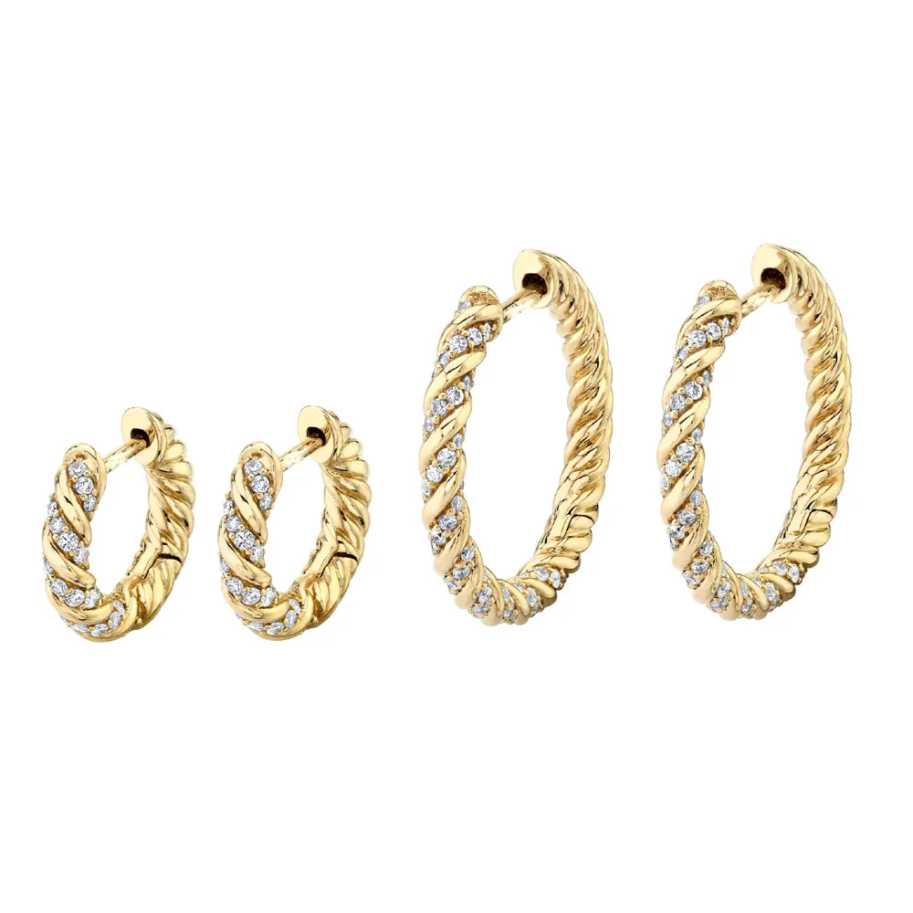 2024 New Arrive High Quality Gold Color White Clear CZ Paved Rope Chain Band 20mm 32mm Small Medium Huggie Hoop Earring Fashion