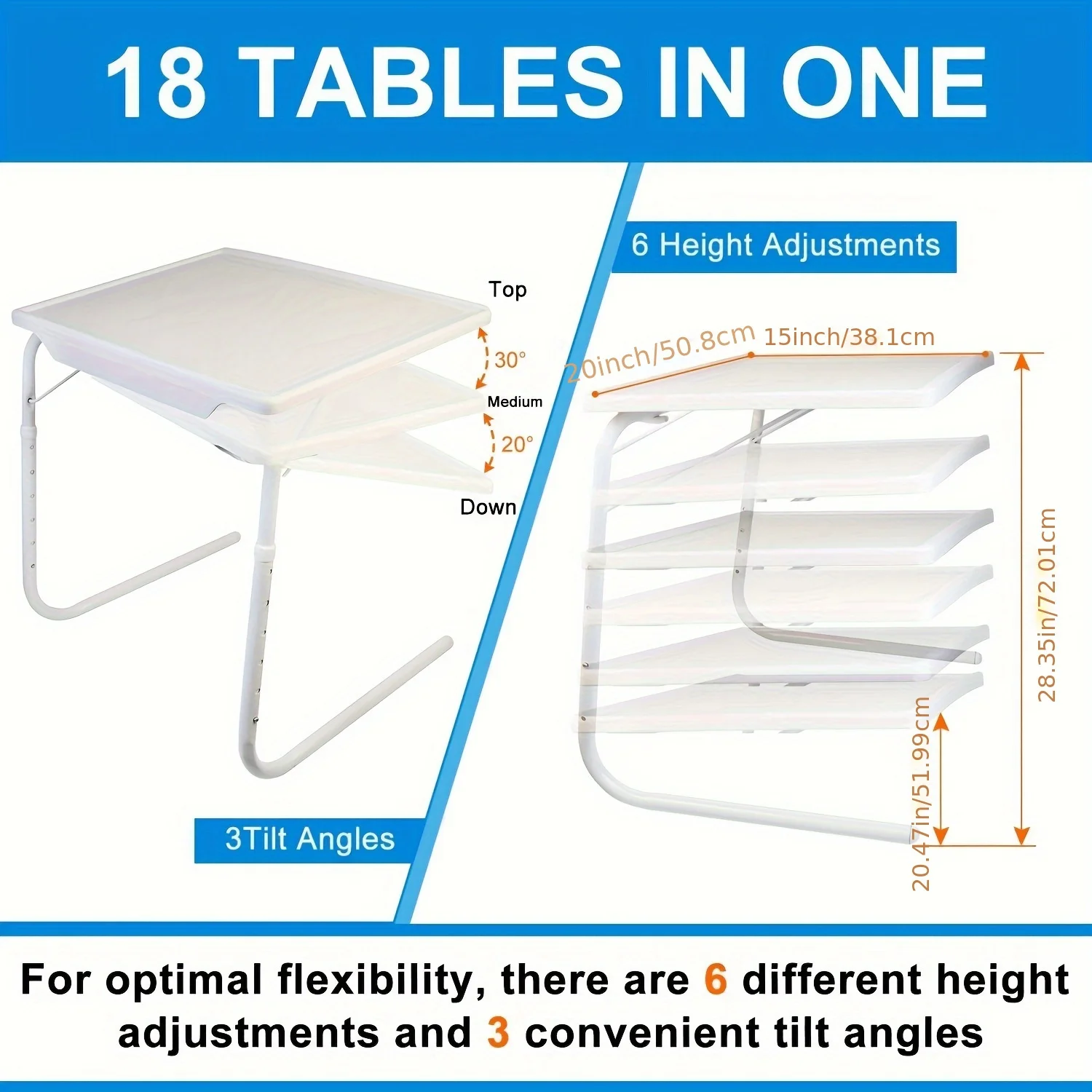 Foldable Tray Table Portable Sofa TV Tray 6 Heights 3 Angles Laptop Desk Adjustable Eating Dinner Coffee