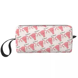 Patterned Happy Uterus In Pink Makeup Bag Cosmetic Organizer Dopp Kit Toiletry Cosmetic Bag for Women Beauty Travel Pencil Case