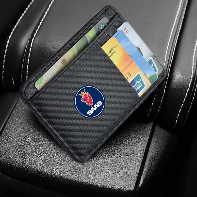 Men\'s Slim Minimalist Front Pocket Leather Wallets RFID Credit Card For SAAB 9 3 9 5 9-3 9-5 SAAB Logo Styling Accessories