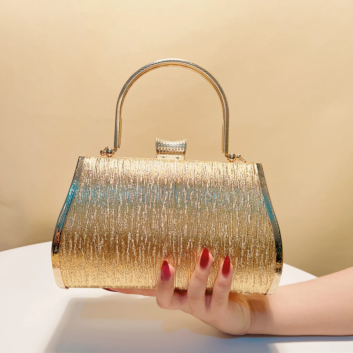 Bucket Design Women Clutch Bags Golden Metal Luxury Acrylic Evening Bags Box Holder Rhinestones Glitter Handbags Purse view 5