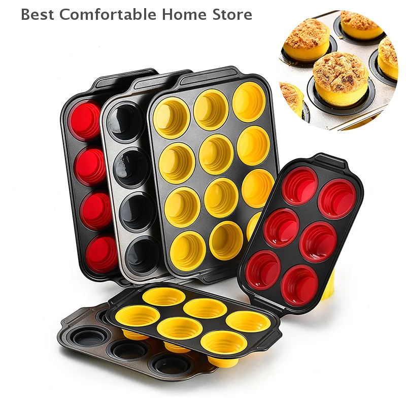 

6/12 Cups Silicone Muffin Pan Nonstick Pop Out Muffin Cupcake Tins With Metal Frame Pan Oven Dishwasher Safe Cake Homemade Molds