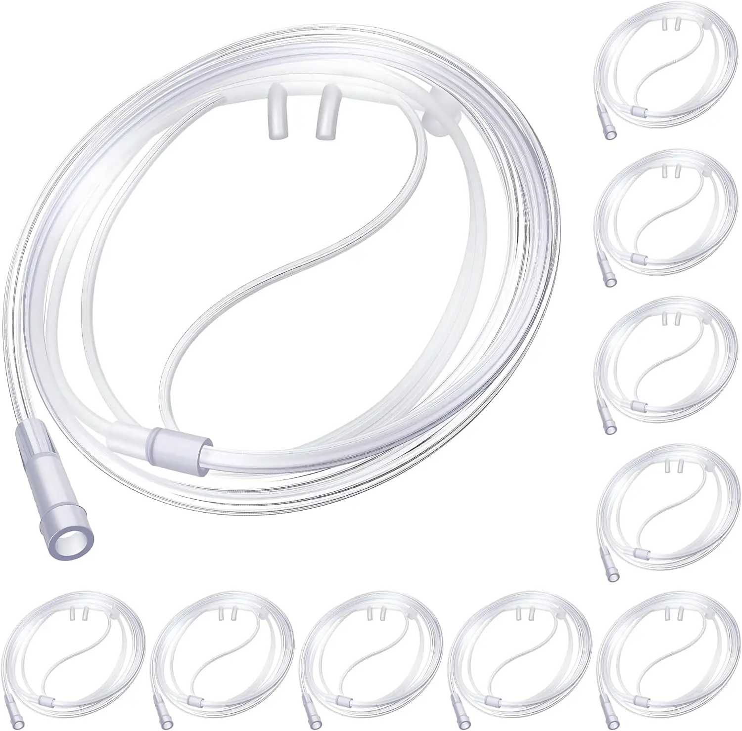 7 feet (about 2 meters) adult oxygen nasal tube, adult soft oxygen tube, with soft curved nasal plate, high flow (transparent)
