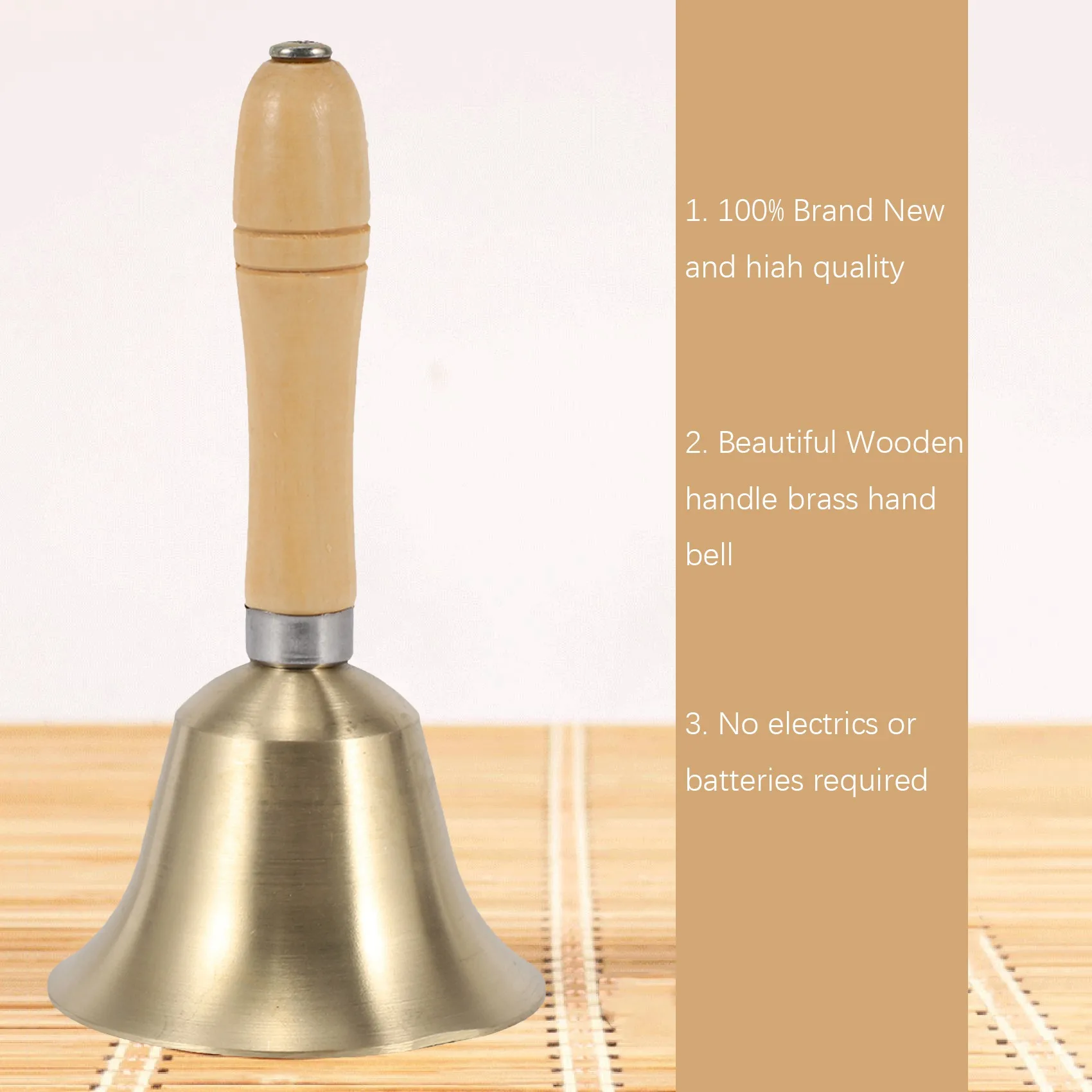 【Buy New】Solid Brass Wooden Handle School Reception Dinner Wood Shop Hotel Hand Bell Gold