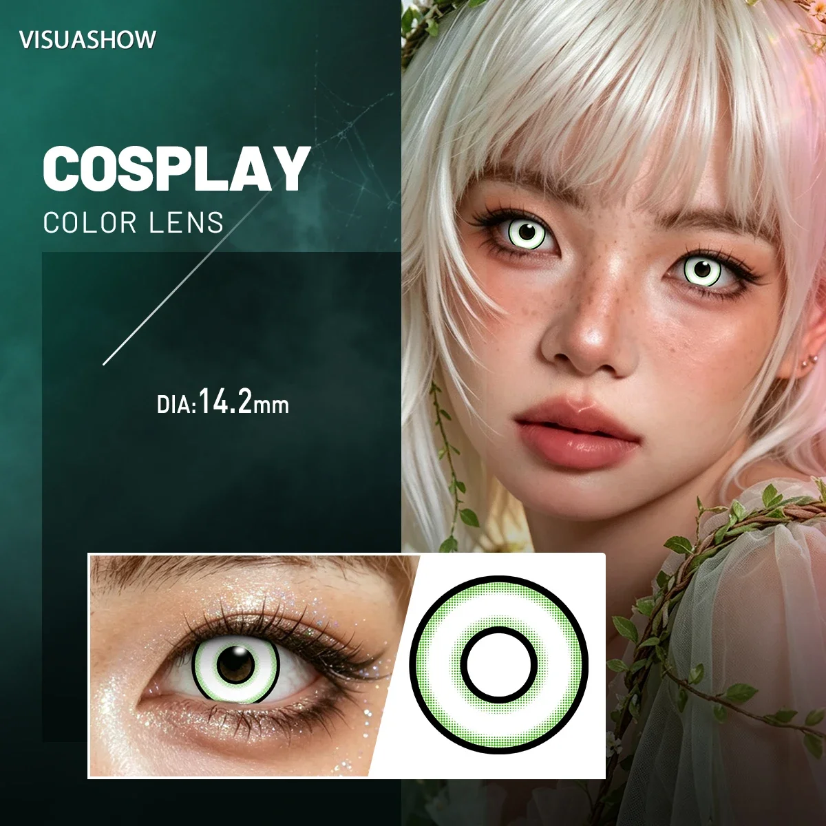Lalens Grüne Anime-Cosplay-Farbkontaktlinsen, 1 Paar, 14,2 mm, Kosmetiklinsen für Cosplayer, Halloween, Weihnachtsfeier, Kostüm, Augen-Make-up – Detail 26