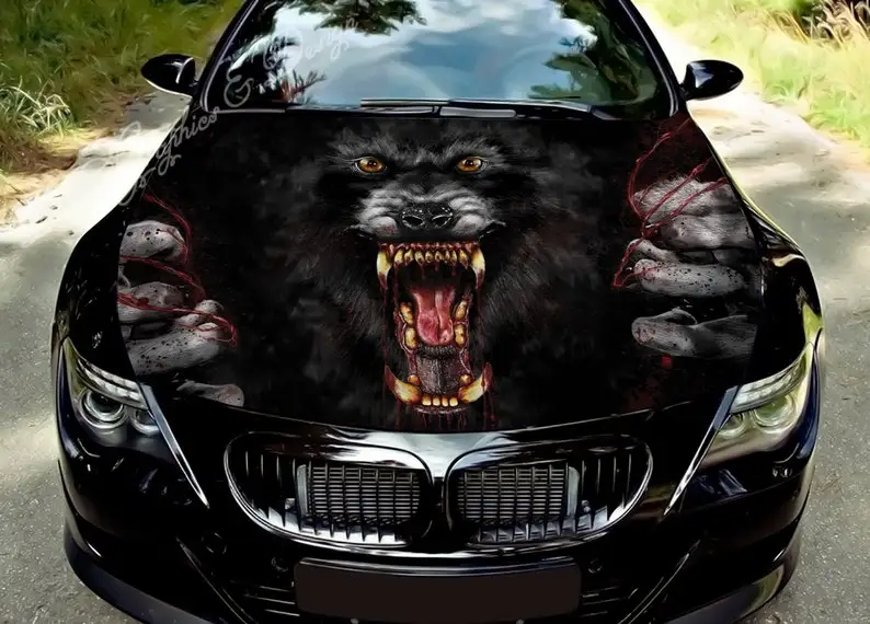 

Car hood decal wrap decal wolf werewolf angry vinyl sticker graphic truck decal truck graphic bonnet decal skull f150 Car
