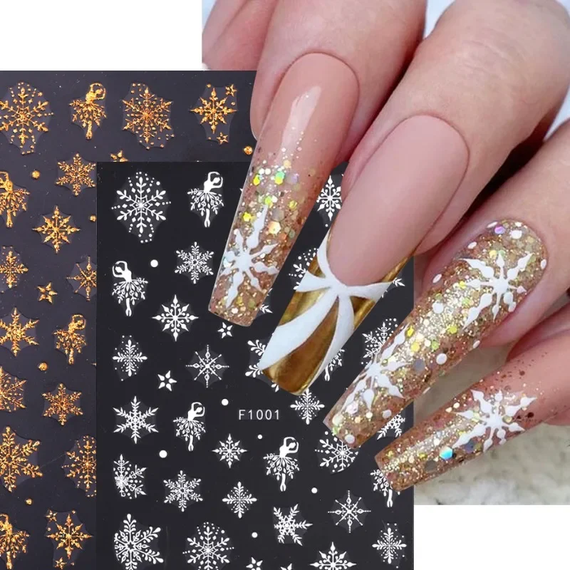 New Christmas Decorations 2023 Year Nail Stickers 3D Gold Santa Claus Elk Snowflake Nails Art Accessories Sliders For