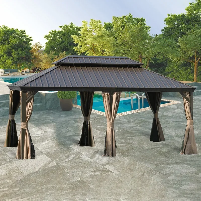 for Outdoor Aluminum Alloy Windproof Rainproof Pavilion Villa Courtyard Garden Barbecue Leisure Roman Awning