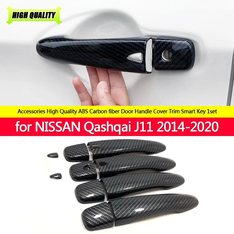 

FIT FOR NISSAN QASHQAI J11 2014-20 ABS Carbon fiber DOOR HANDLE COVER BOWL CUP CAP TRIM INSERT BEZEL FRAME SMART KEY Car styling