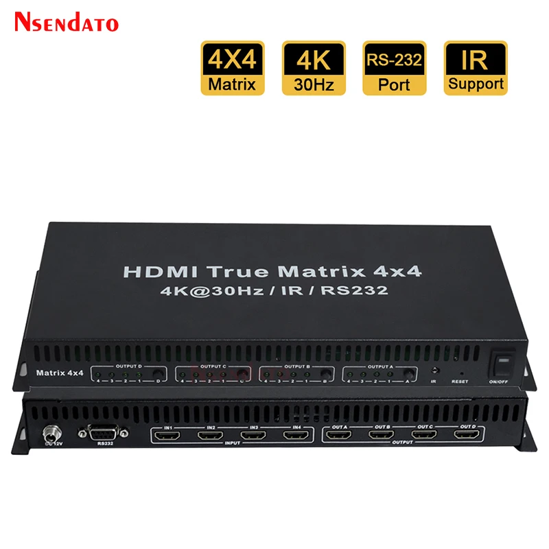 

HDMI True Matrix 4x4 4 в 4 выхода 4K 30 Гц HDMI переключатель-сплиттер с ИК-адаптером RS232 для монитора компьютера, ТВ