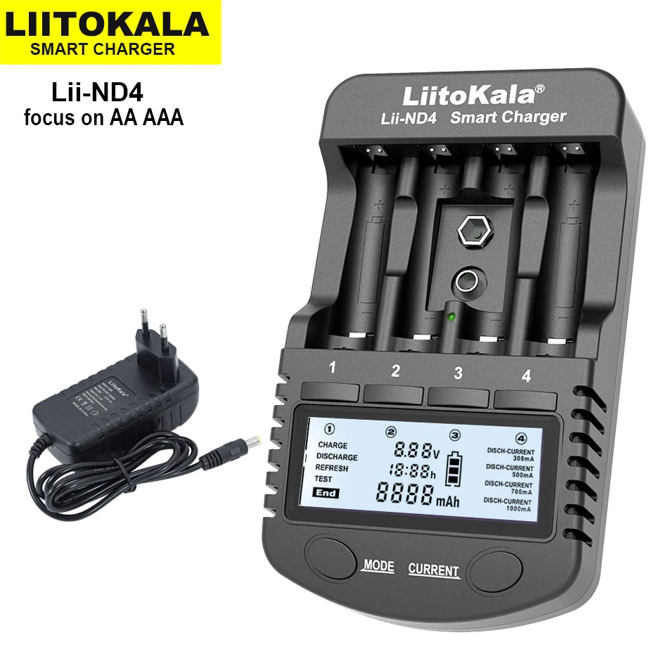 LiitoKala Lii-ND4 NiMH/Cd Carregador AA AAA Carregador LCD e Teste de Capacidade da Bateria Baterias 9V.