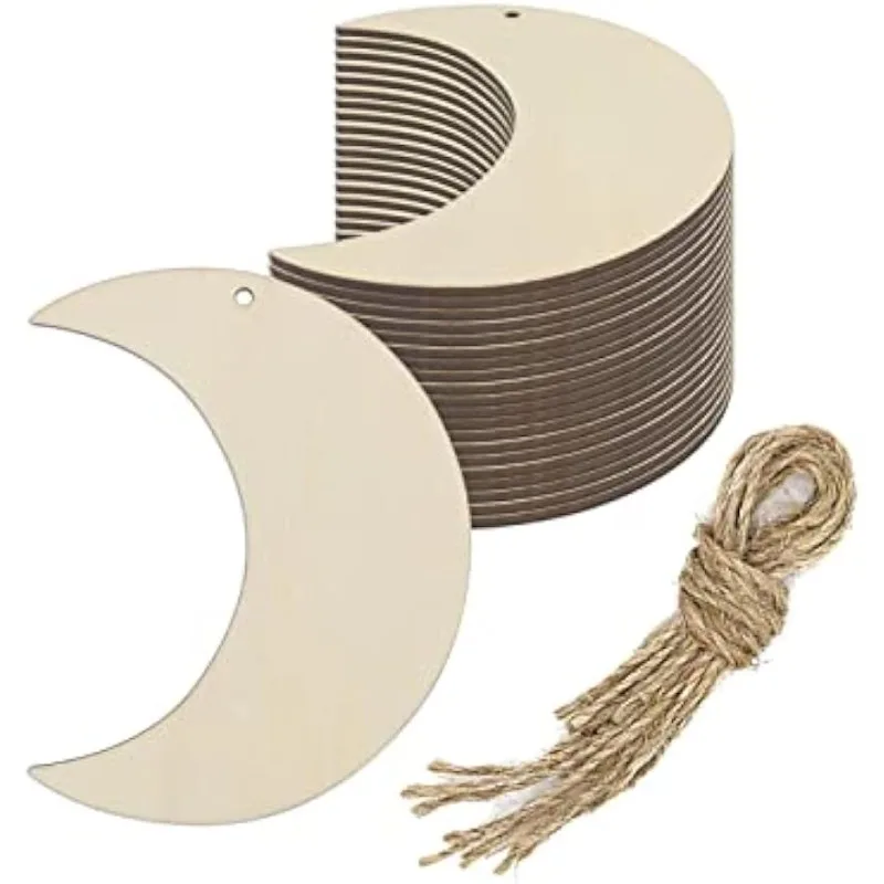 10pcs Wood DIY Crafts Cutouts Wooden Moon Shaped Ornaments Wood Tags for Wedding Birthday Baby Shower Christmas Decorations