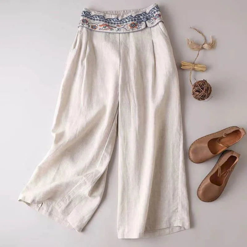 

Cropped Pants for Women Minimalism Summer Sale Korean Style Elastic Waist Flowing Trousers Wide Leg Pants Casual Women Clothing