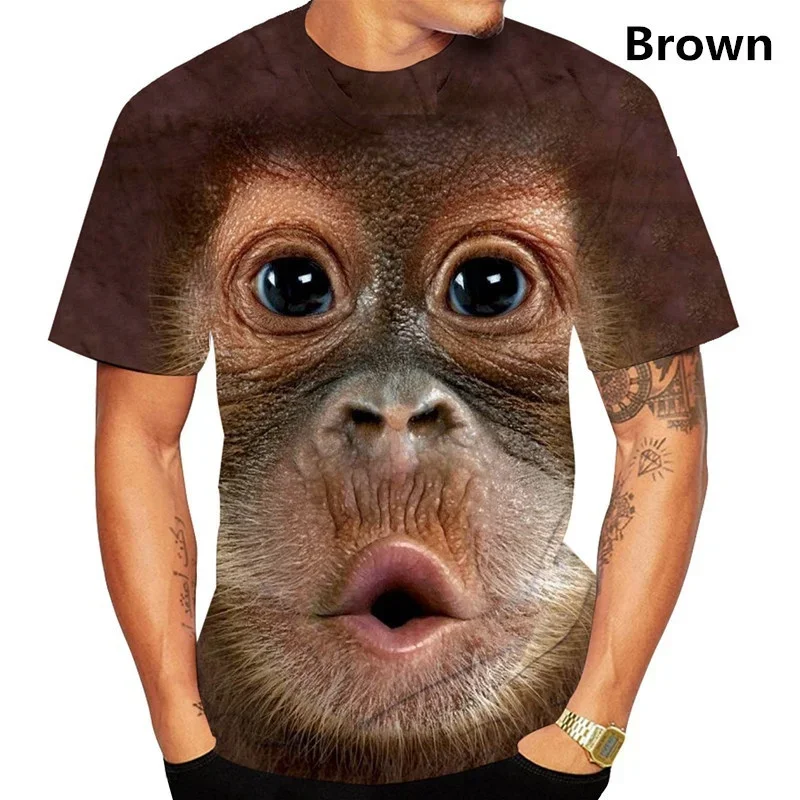 Funny Kiss Monkey lip Graphic T Shirt for Men Clothing 3D Spoof Gorilla Orangutan Print T-shirt Unisex   Short Sleeve Tops