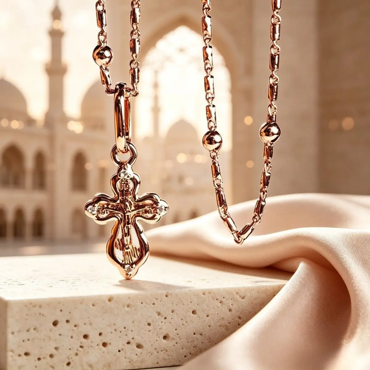 585 Russian Rose Gold Cross Pendant Necklace Niche High-end Commemorative Gift