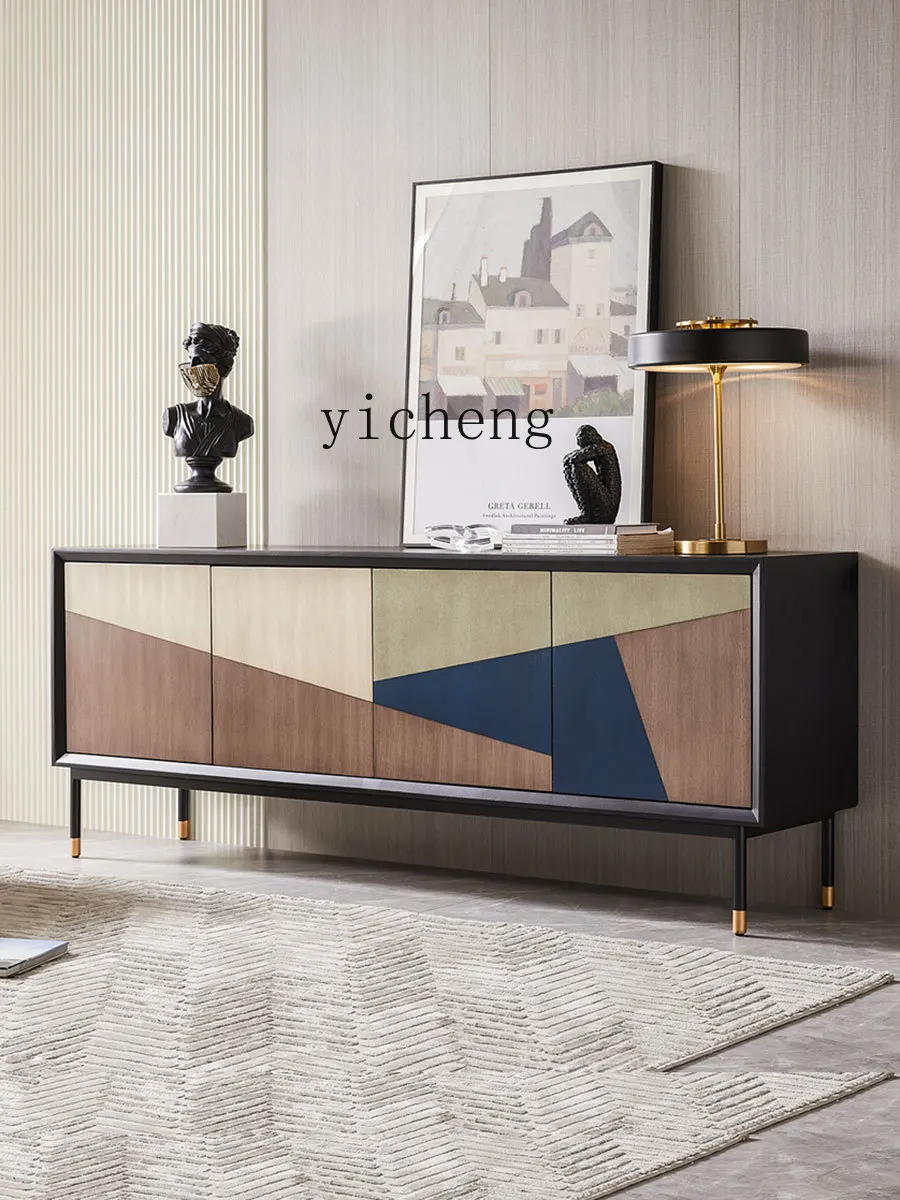 ZK TV Cabinet Modern Minimalist Solid Wood TV Stand High Black Living Room Small Apartment Minimalist Floor Cabinet