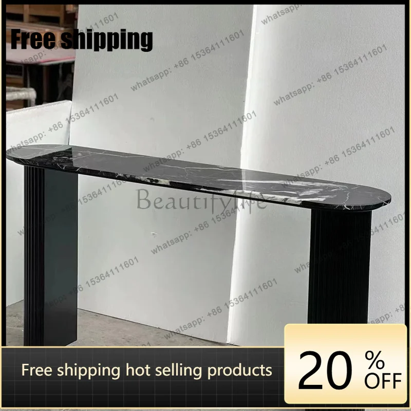 YJ Nordic Luxury Wabi Sabi Slate Console Table Italian Minimalist Oval Wave Wall Side Table Entryway Hallway End Display Stand