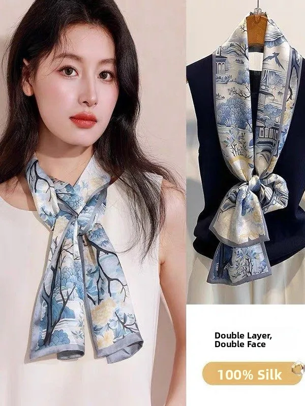 ele-long-silk-scarf-women's-double-sided-color-different-netie-faionable-drifting-belt-thin-narrow-scarf-korean-sle