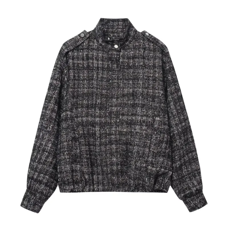 

HipSeam Женская текстурированная куртка с металлической нитью и вкладками на плечах Осенние женские пальто со стойкой и длинными рукавами Женские шикарные топы