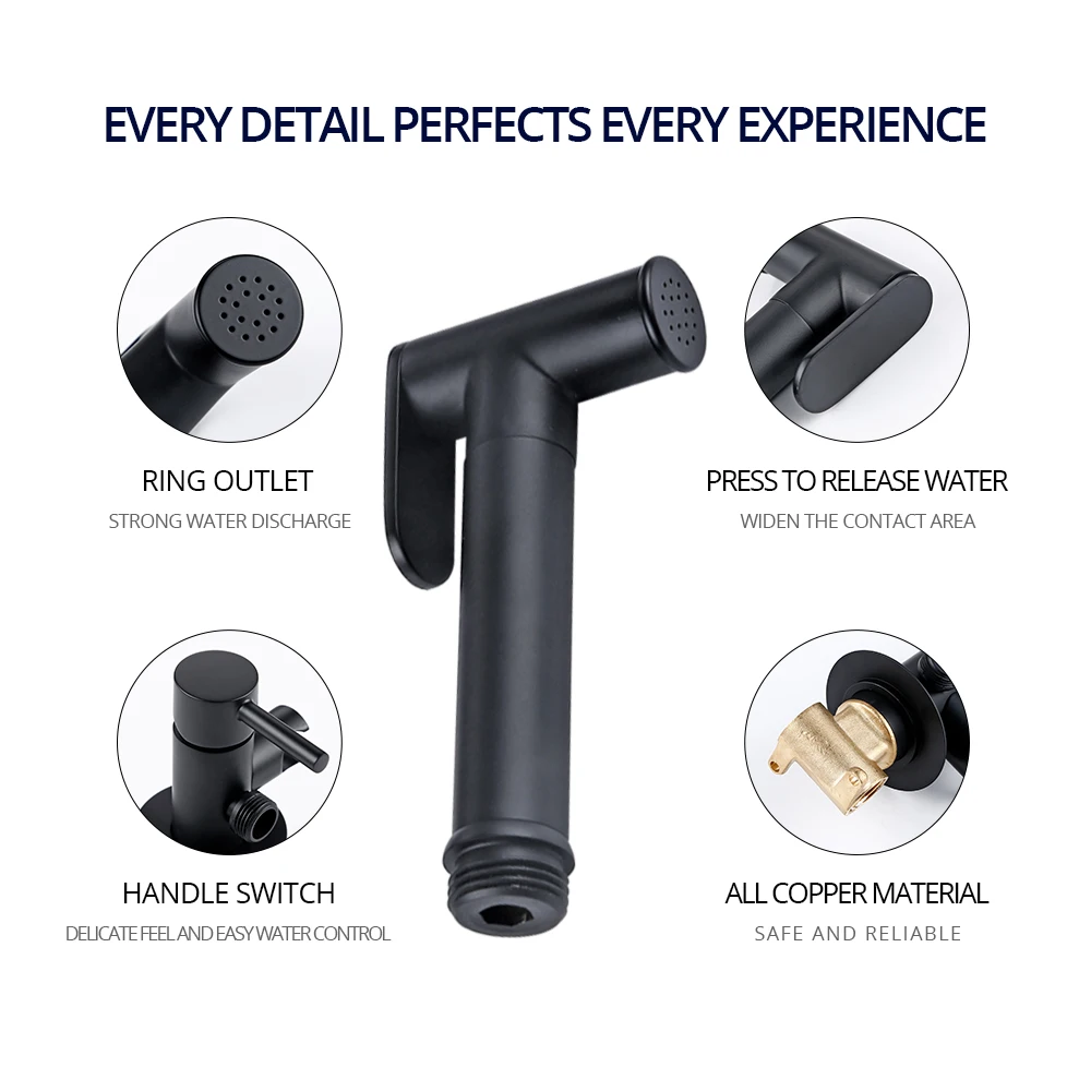 Matt black Bidet Faucet Handheld Toilet Bidet Sprayer Mixer Hot And Cold Water Tap 1.2M Rubber Hose Restroom Self Cleaning