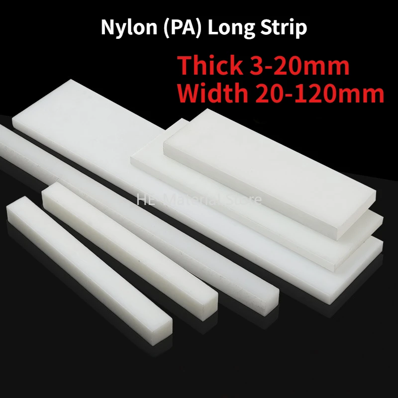 2 Buah Panjang 495Mm Nilon Putih (PA) Strip Panjang Tebal 3-20Mm Batang Persegi Plastik Tahan Aus Batang Datar Lebar 20/30/40/50-120Mm