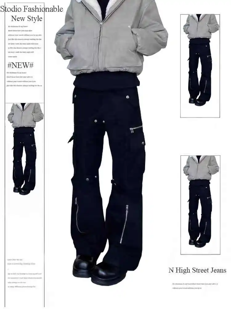 2025 Herbst Winter Damen Dark Academia Denim Cargohose American Retro Japanische Abi Y2K Baggy Jeans Harajuku Grunge Cowboy