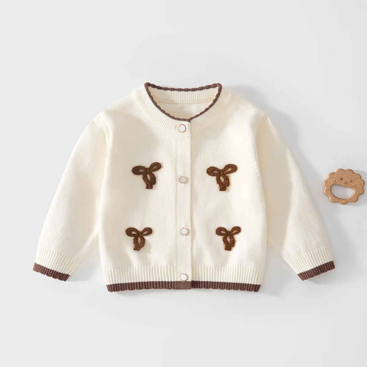 Korean Style Girls Knit Cardigan Soft A-Class Fabric Bow Detail Kid Top Princess Outerwear for Baby & Toddler 9-24M Spring Fall