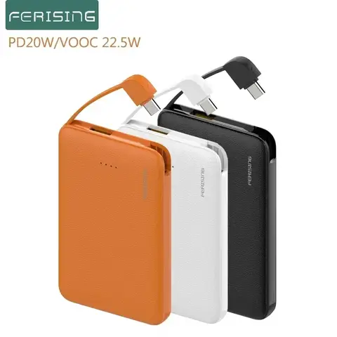 FERISING 내장 케이블, PD20W 보조배터리 5000mAh, C타입 휴대용 22.5W 고속 충전기, 외부 배터리, 아이폰 15 용 고속 충전