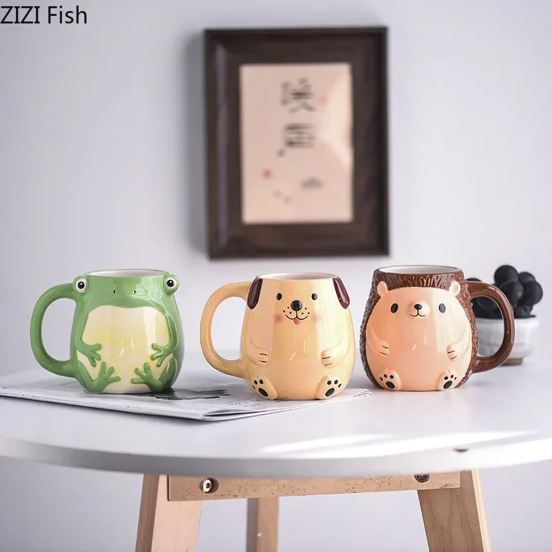 Cartoon Animal Cup Three-dimensional Ceramic Mug Coffee Mug Frog Hedgehog Cute Children's Breakfast Cup Christmas Gifts view 5