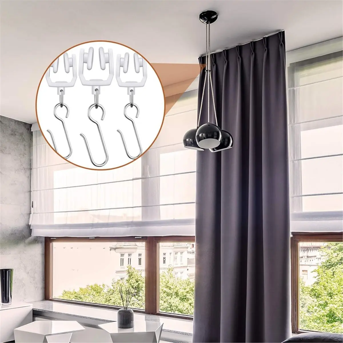 2026 New 120 Pcs Curtain Track Sets Ceiling Mount Curtain Track Hooks and Rollers Metal Shower S Hooks Straight Curved Rollers