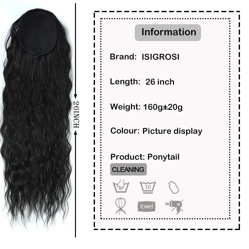 Synthetic Wavy Drawstring Ponytail Hair Extension Long Water Wave Ponytail Hair for Women Honey Blonde Curly Pony Tail Fake Hair