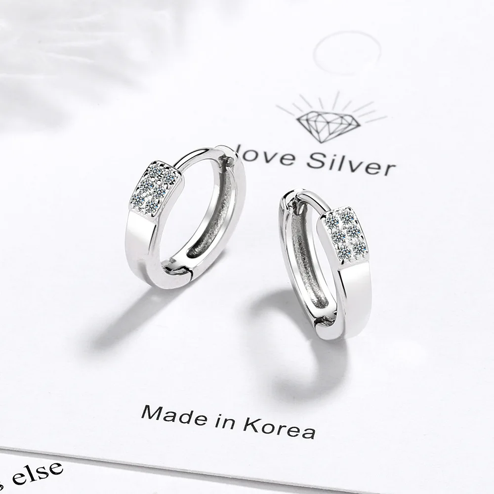 Luxury Stamp 925 Sterling Silver Fashion White Zircon Charm Hoop Earring For Fashion Women Wedding Party Jewelry