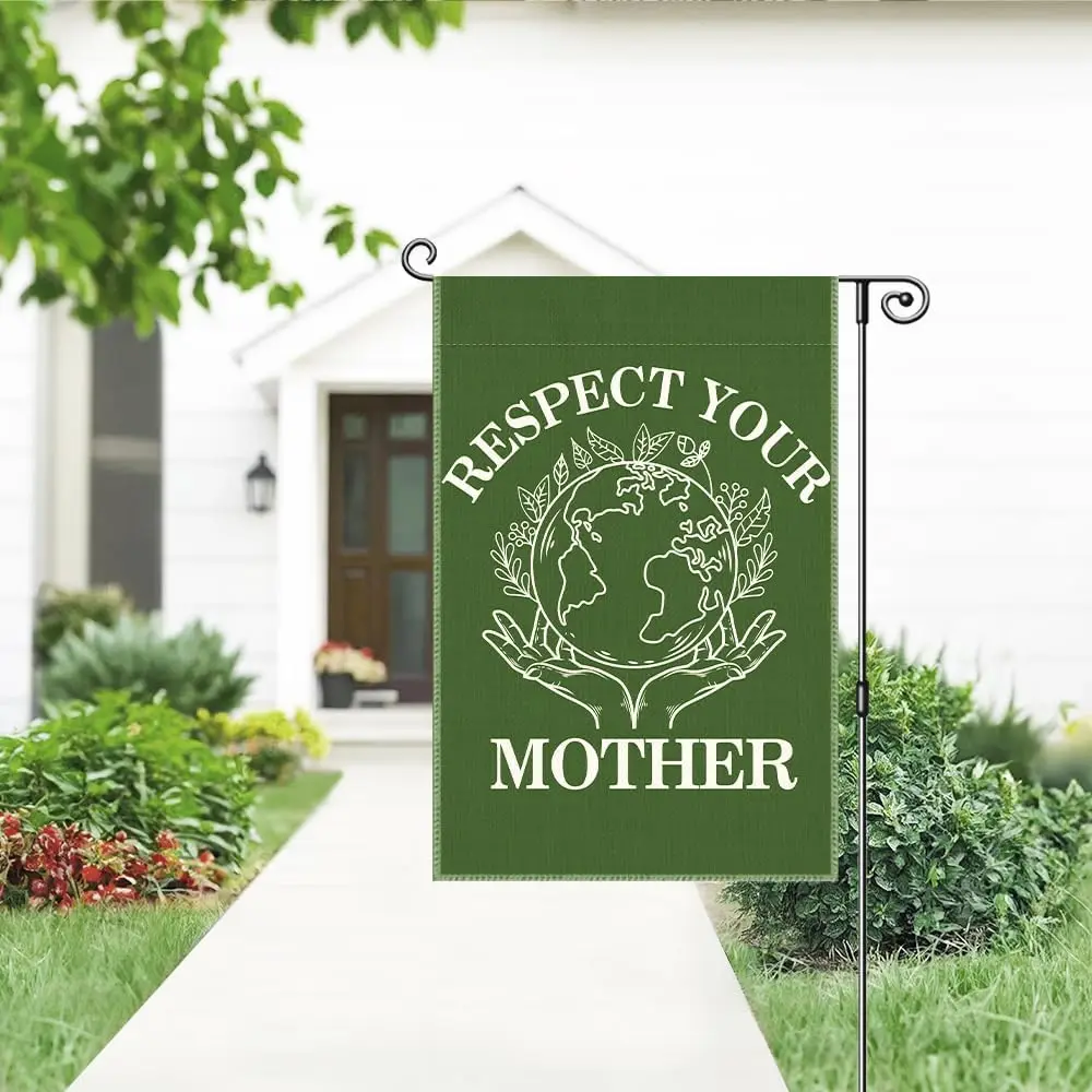 Respect Your Mother Garden Flag, Funny Earth Day Yard Sign for Outside, Save The Planet Outdoor Lawn Porch Community Banner, zzo