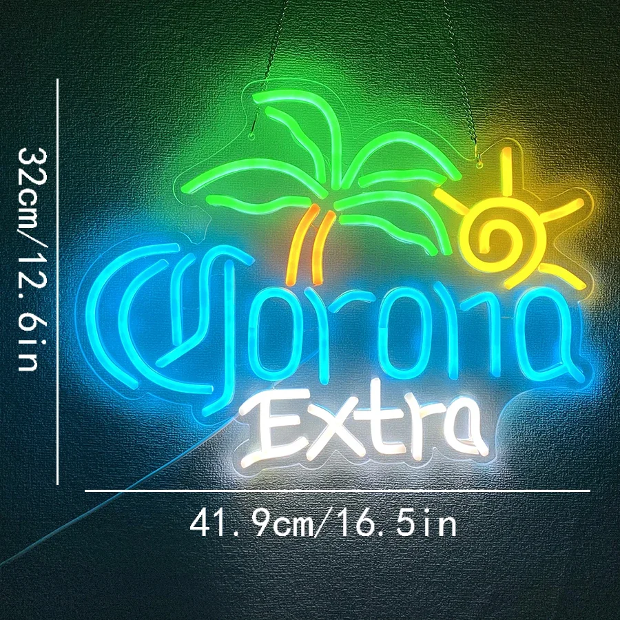 Palm Tree Corona Extra Beer Neon Sign for Home Bar Man Cave Pub Store Party Club Bistro Light Up Bar Neon Signs for Wall Decor