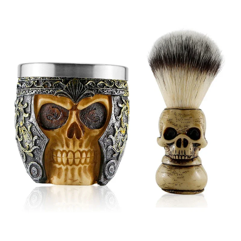 Skull Head Shaving Brush Barbershop Beard Brush Shaver Bowl Kits Men Barber Salon Supplies Beard Shaving Set Barber Accessories