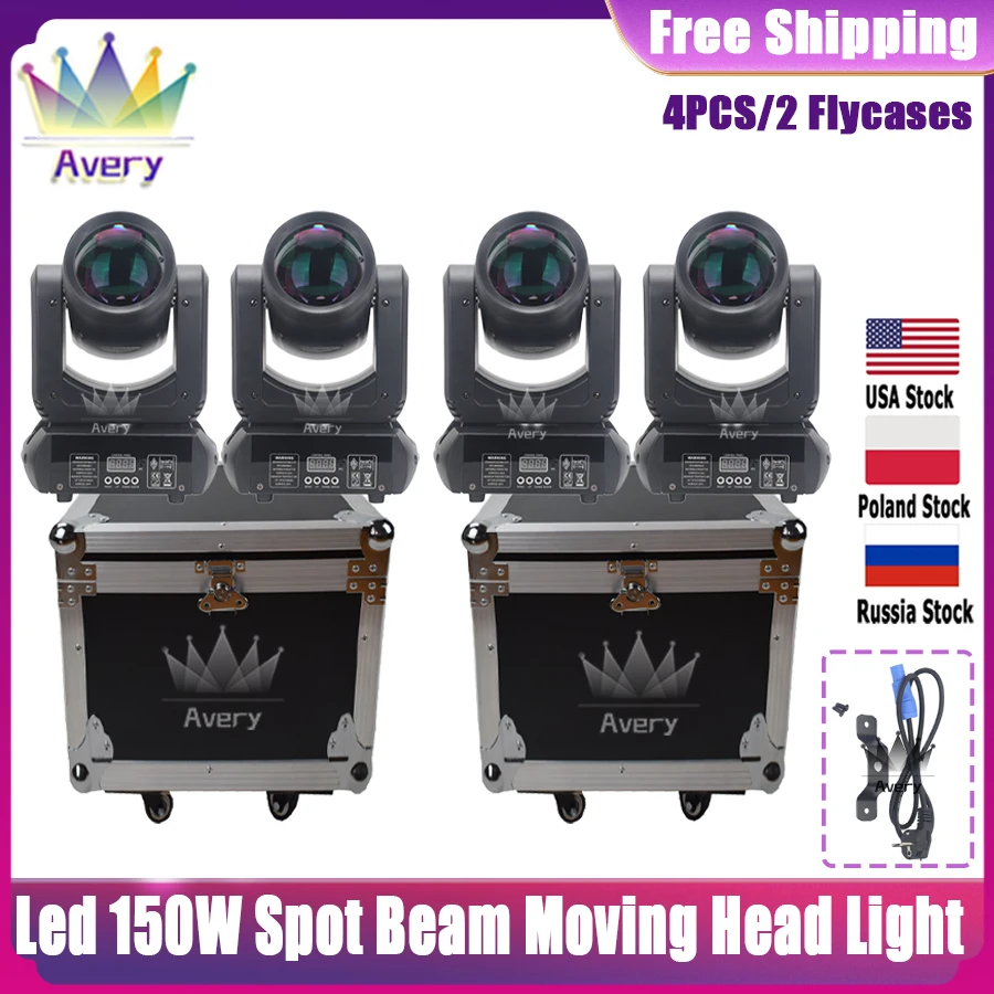 

No Duty 2 Flightcase 4Pcs 150w Beam Spot Moving Head 18 Prisms Wedding Holiday Party Stage Lighting DMX Control Dj Disco Gobo