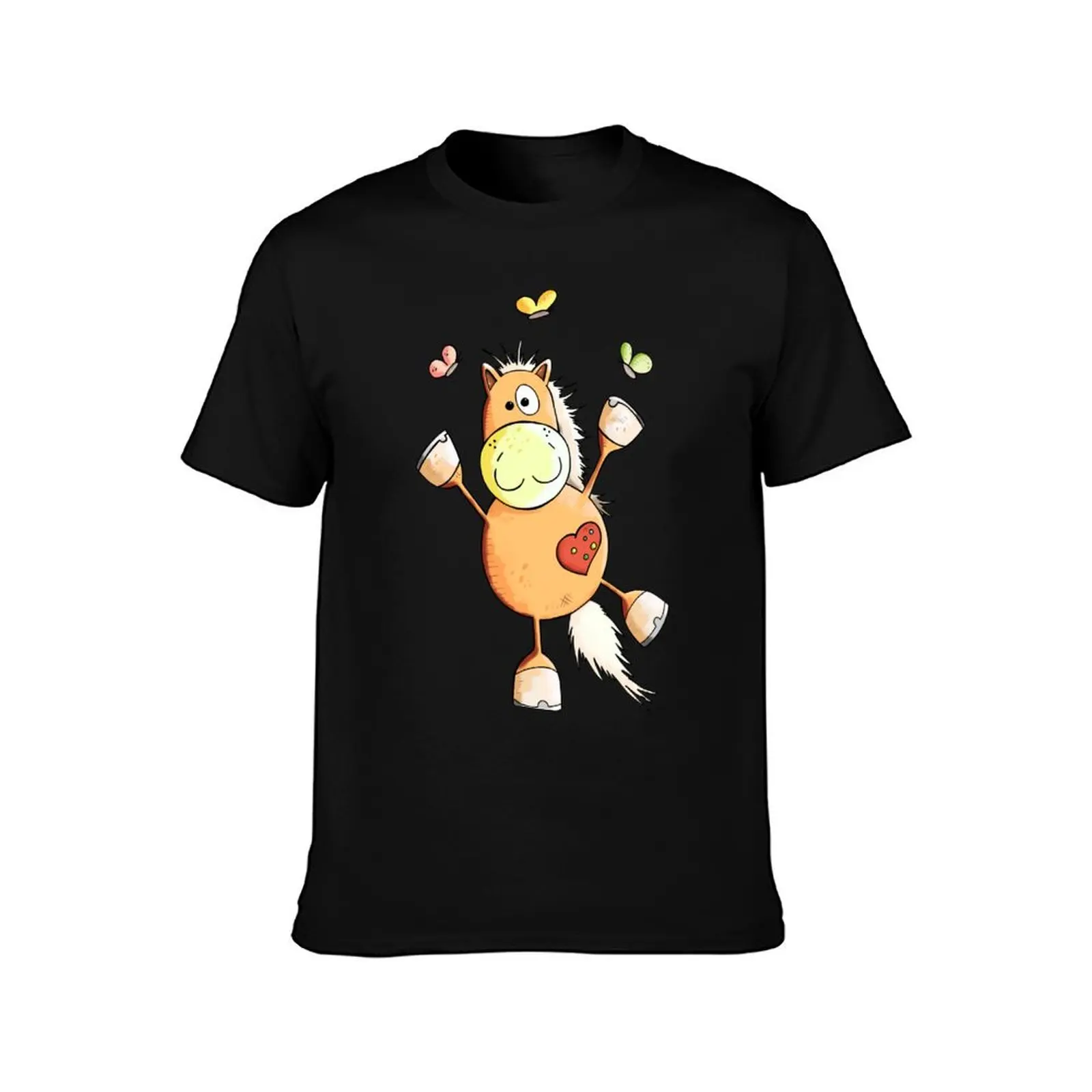 Dancing Horse With Butterflies T-Shirt Work Outdoor T-Shirt for Men