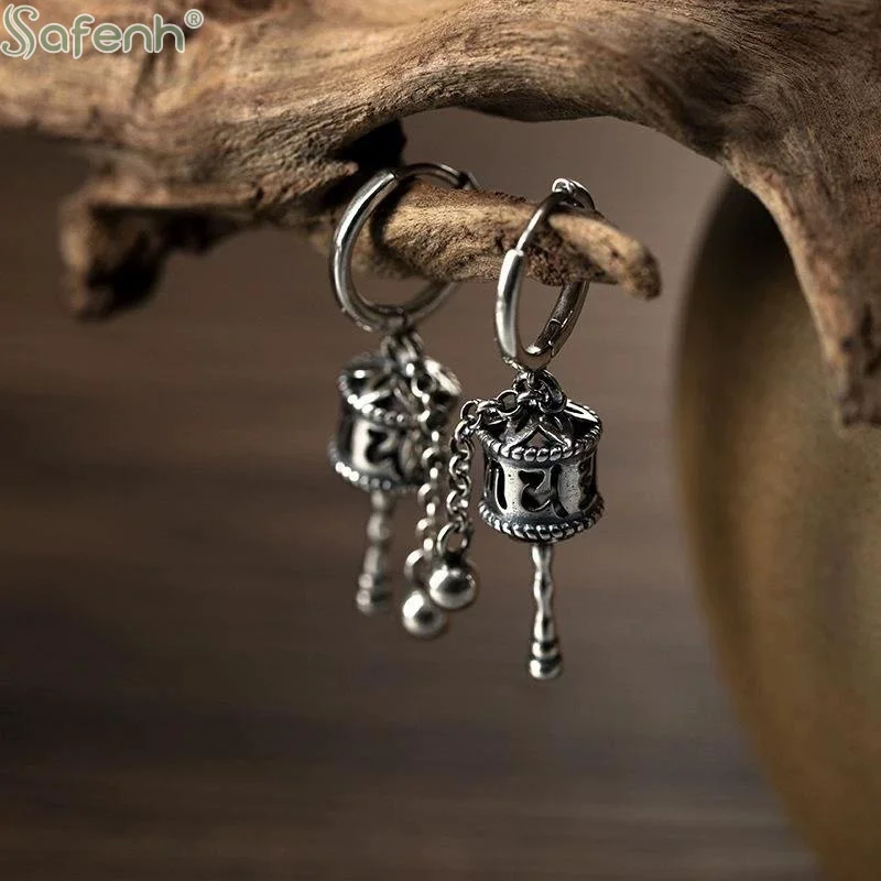 Retro Prayer Wheel Earrings Six-Word Mantra Dangle Earrings For Women Spiritual Chakras Jewelry Good Luck Gift