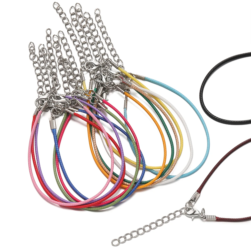 10Pcs/lot 1.5/2mm Lobster Clasp Leather Cord Necklace Adjustable Braided Rope for Necklace Jewelry Making DIY Accessories
