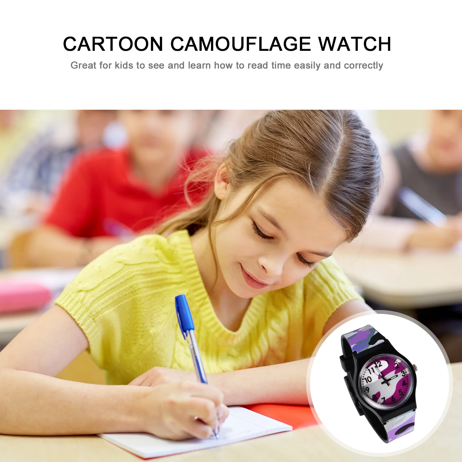 นาฬิกาเด็กผู้หญิงลายพรางการ์ตูน นาฬิกาเด็กสำหรับเด็กผู้หญิง ปรับขนาดได้ ของขวัญสำหรับนักเรียน