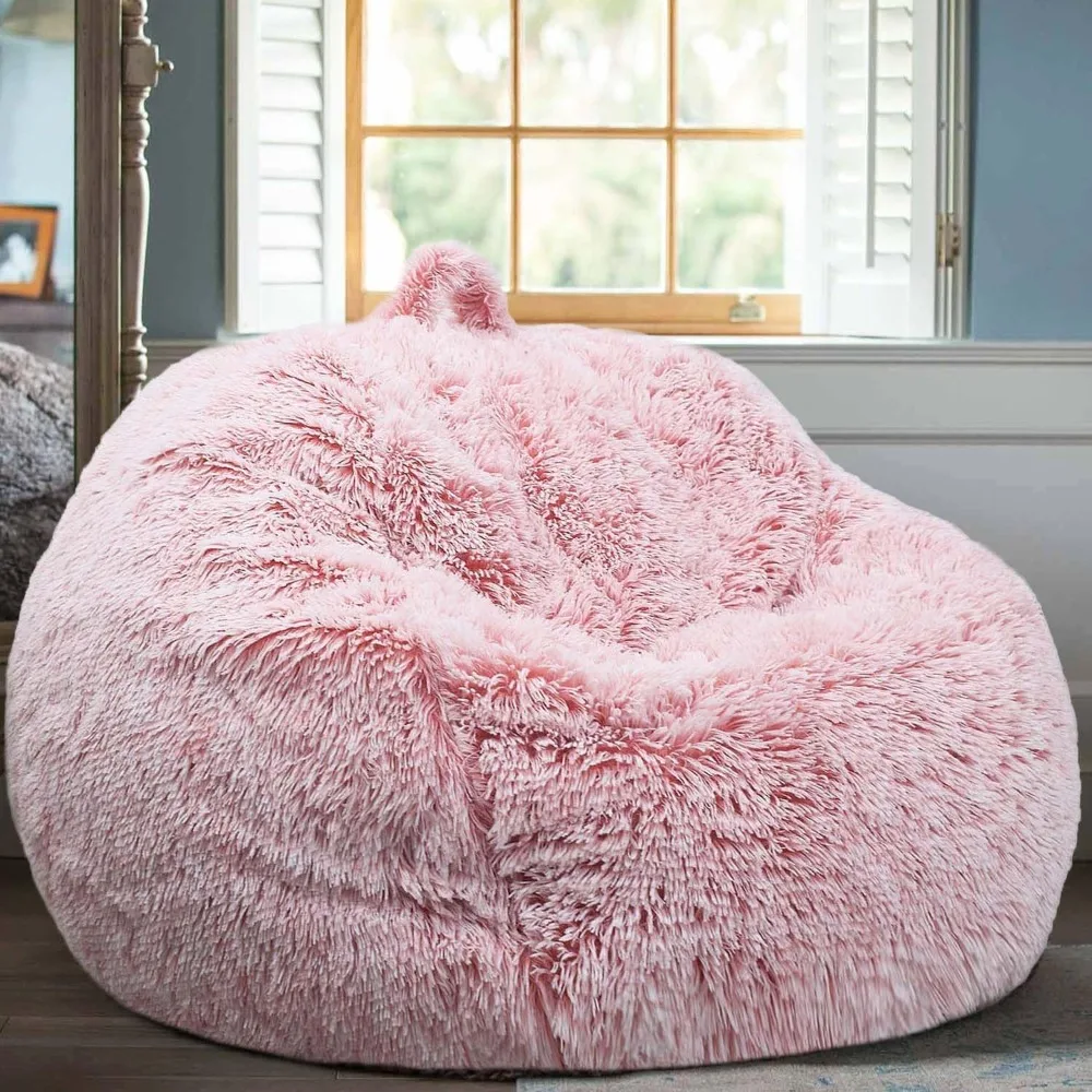 

Fluffy Stuffed Animal Storage Bean Bag Chair Cover No Filler Faux Fur Plush Toy Organizer for Kids Teens Adults Dusty