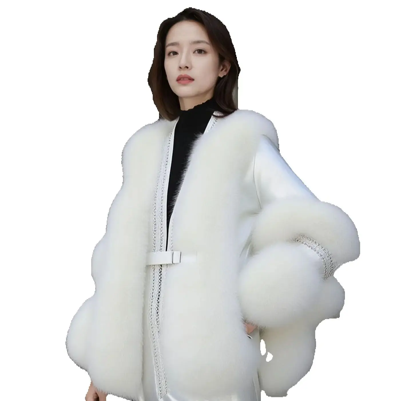Il nuovo cappotto invernale da donna in pelliccia simile a volpe Haining del 2025, un top in pelliccia monopezzo con un look giovane in stile chanel