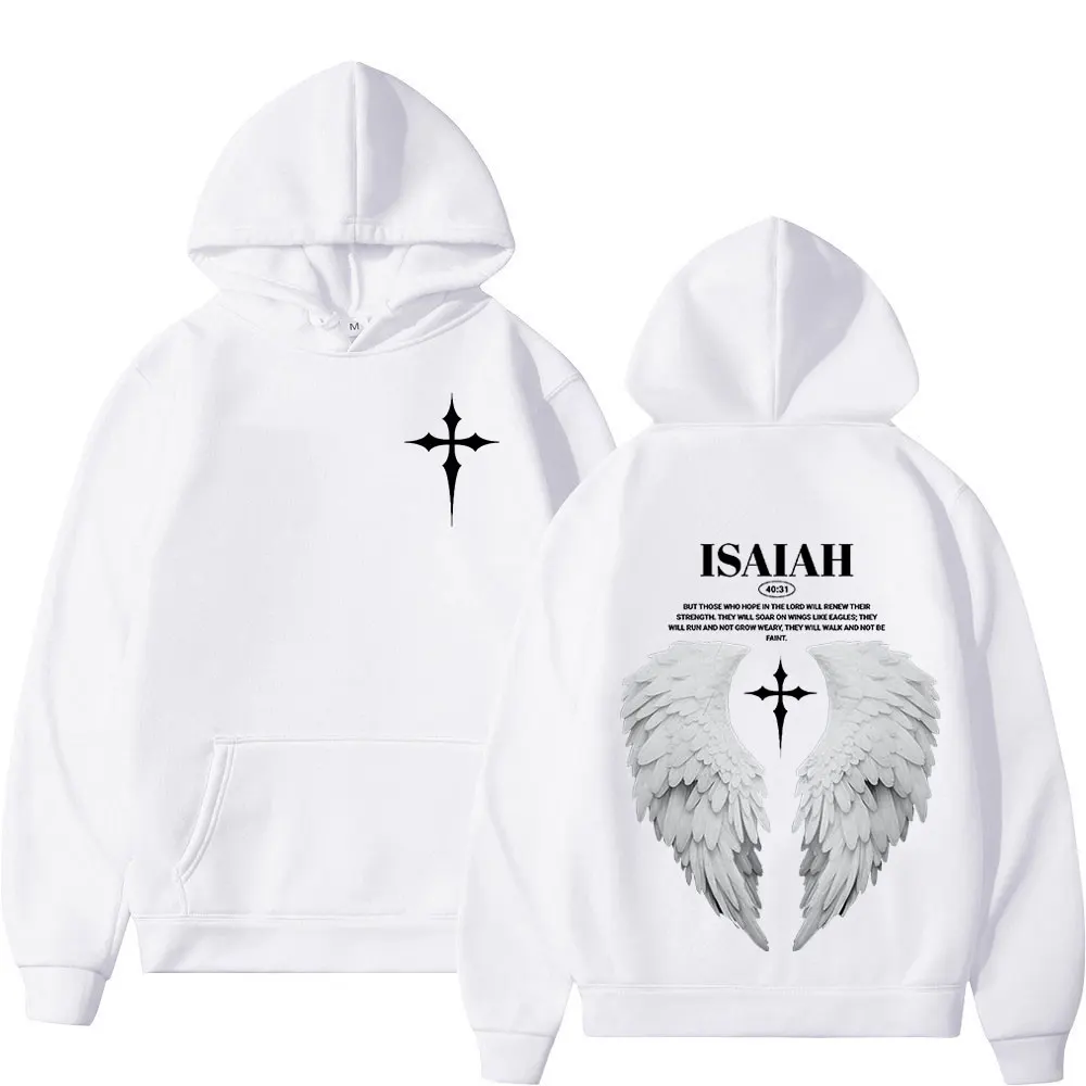 Aesthetic Christian Jesus Wing Bible Verse Hoodies Men Women Fashion Harajuku Oversized Sweatshirt Casual Loose Fleece Pullovers