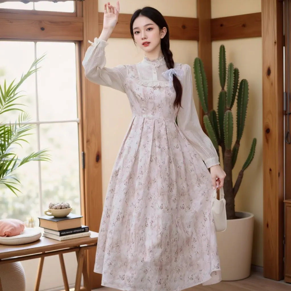 

Очень большое женское платье с цветочным принтом, вместимость 300 кг, милый стиль для пухлых девушек, перерыв на чай, темперамент, весенне-осенняя одежда больших размеров