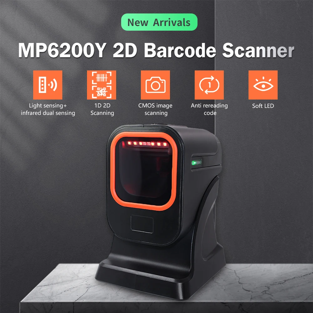 High cost-effective Automatic 1D/2D Presentation Platform Highe speed Omni Desktop Barcode Scanner For Shop  USB/RS232 MP6200Y