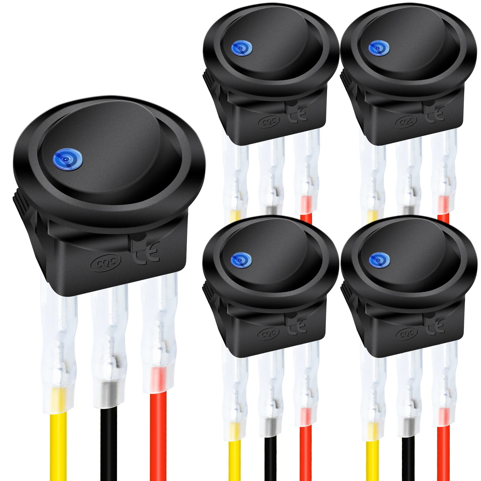 5PCS 12 Volt Round Rocker Switch Pre-Wired With 3Pin ON-OFF DC 20A 12V LED Toggle Switch SPST for Car Truck Marine