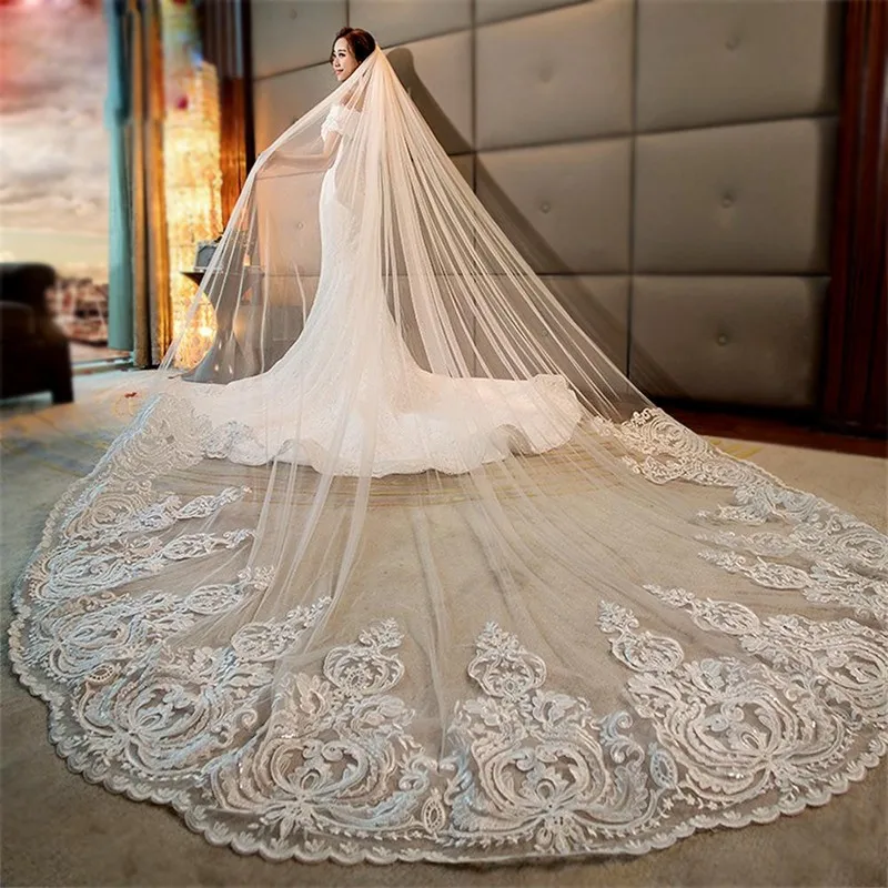 Nuovo arrivo velo da sposa 500cm lunghezza 200cm larghezza velo da sposa Appliques veli da sposa a uno strato con velo da cattedrale pettine